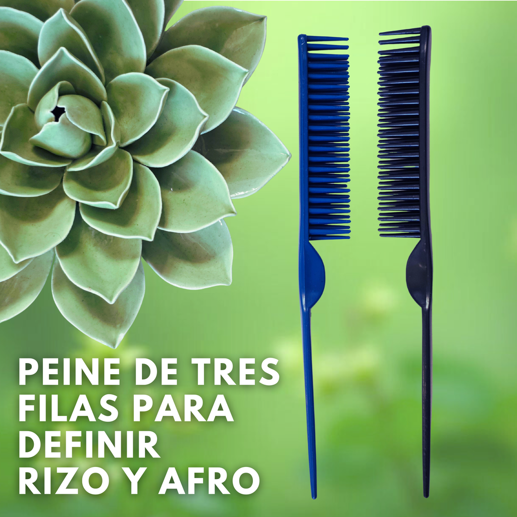 Peine de Pico de Tres Filas para Definir Cabello Afro y Rizo