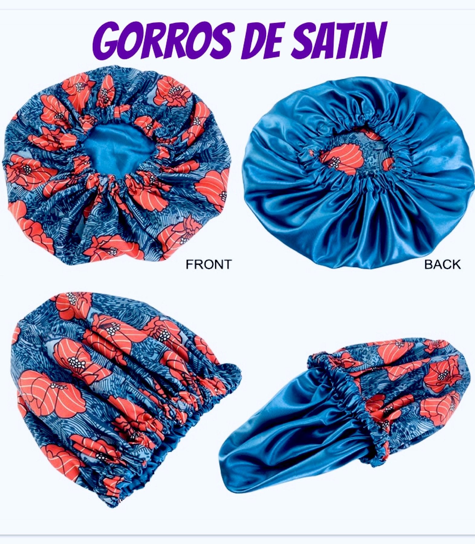 Gorro de Satin para Dama para Cabello Largo (Size XL) 5 Colores a Escoger