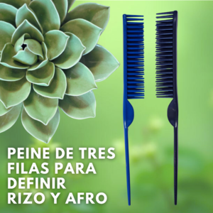 Peine de Pico de Tres Filas para Definir Cabello Afro y Rizo